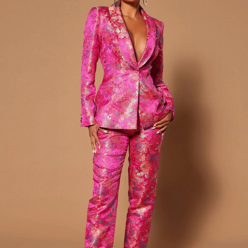 Fashion Nova Embroidered Suit Set - Fuchsia XL